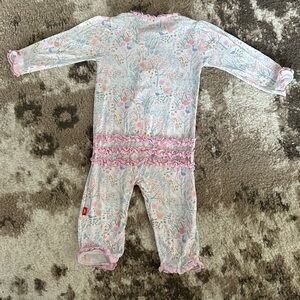 Magnetic Me Pastel Floral Ruffle Footed One-Piece - Pink, White, Blue
